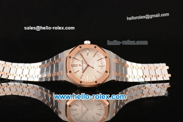 Audemars Piguet Royal Oak Swiss ETA 2824 Automatic Two Tone Case with Stick Markers and White Grid Dial - 1:1 Original - Click Image to Close